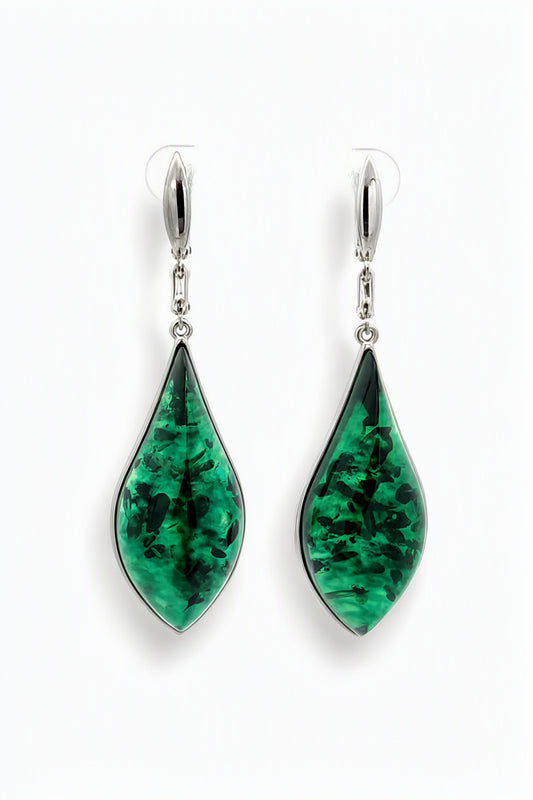 Treated Green Amber Silver Earrings — DARVIN (Pre-Order)