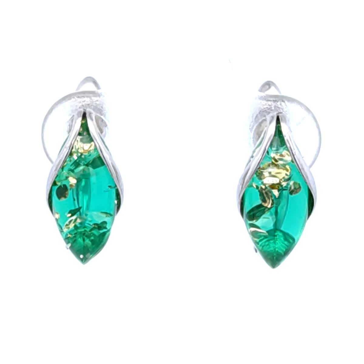 Marquise Emerald Green Amber Silver Earrings — DARVIN (Pre-Order)