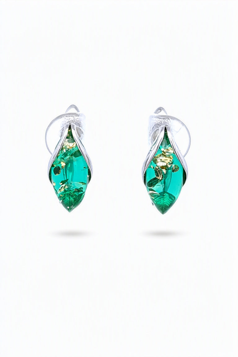 Marquise Emerald Green Amber Silver Earrings — DARVIN (Pre-Order)
