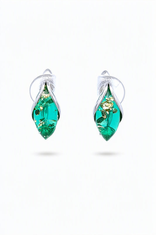 Marquise Emerald Green Amber Silver Earrings — DARVIN (Pre-Order)
