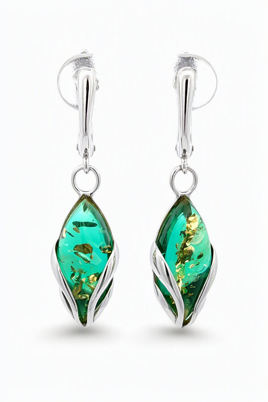 Marquise Emerald Green Amber Silver Earrings — DARVIN (Pre-Order)