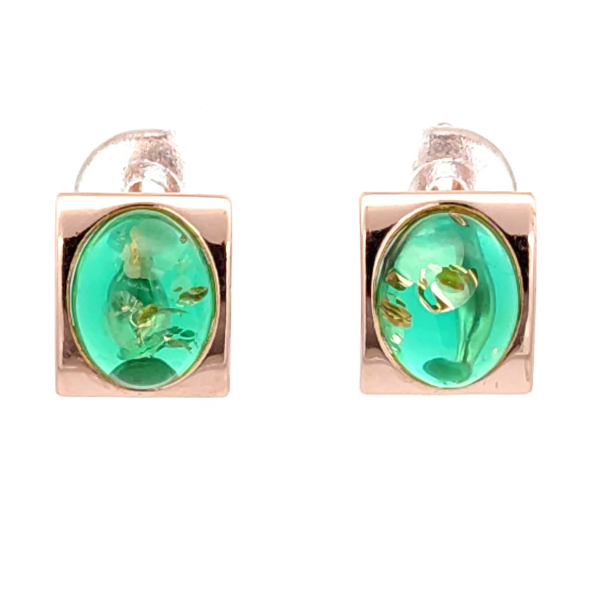 Oval Emerald Green Amber Silver Earrings — DARVIN (Pre-Order)