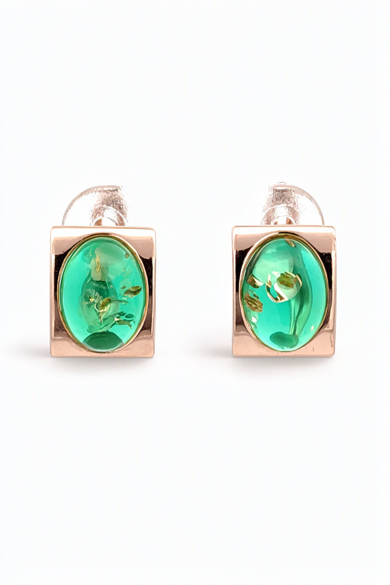 Oval Emerald Green Amber Silver Earrings — DARVIN (Pre-Order)