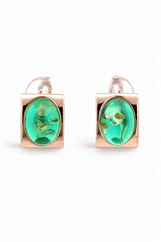 Oval Emerald Green Amber Silver Earrings — DARVIN (Pre-Order)