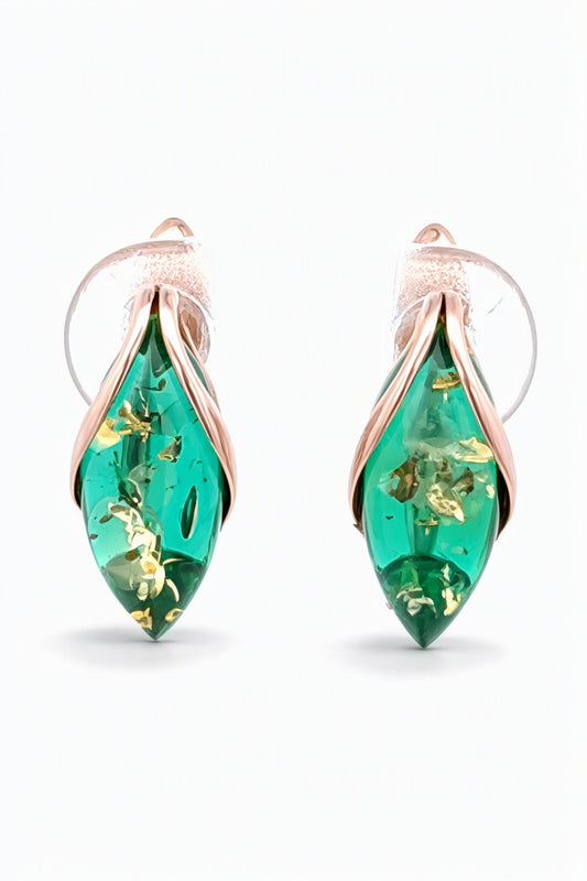 Marquise Emerald Green Amber Silver Earrings — DARVIN (Pre-Order)