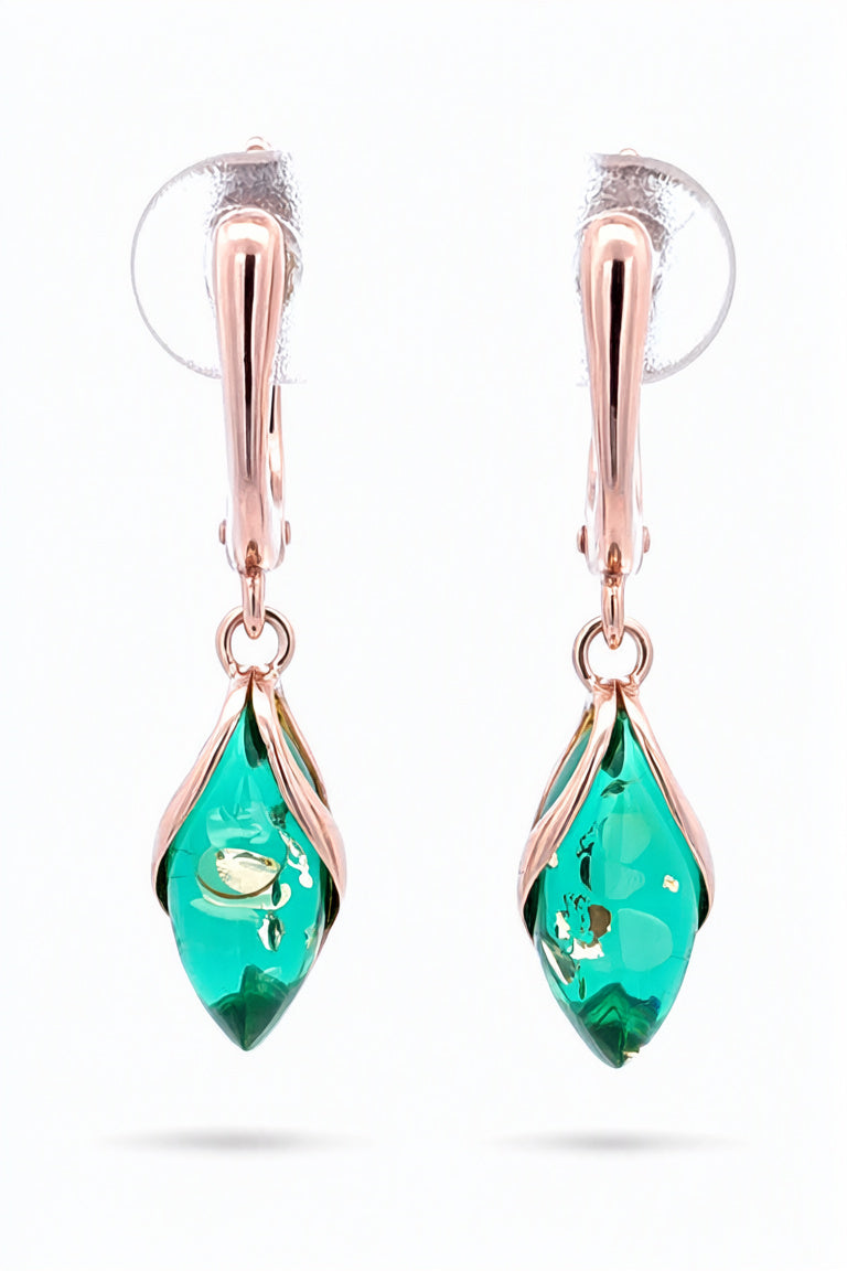 Marquise Emerald Green Amber Silver Earrings — DARVIN (Pre-Order)