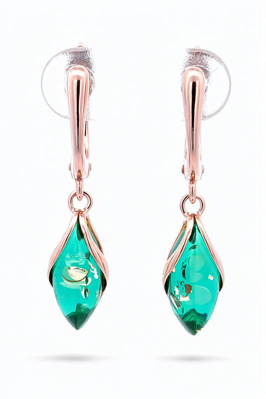Marquise Emerald Green Amber Silver Earrings — DARVIN (Pre-Order)