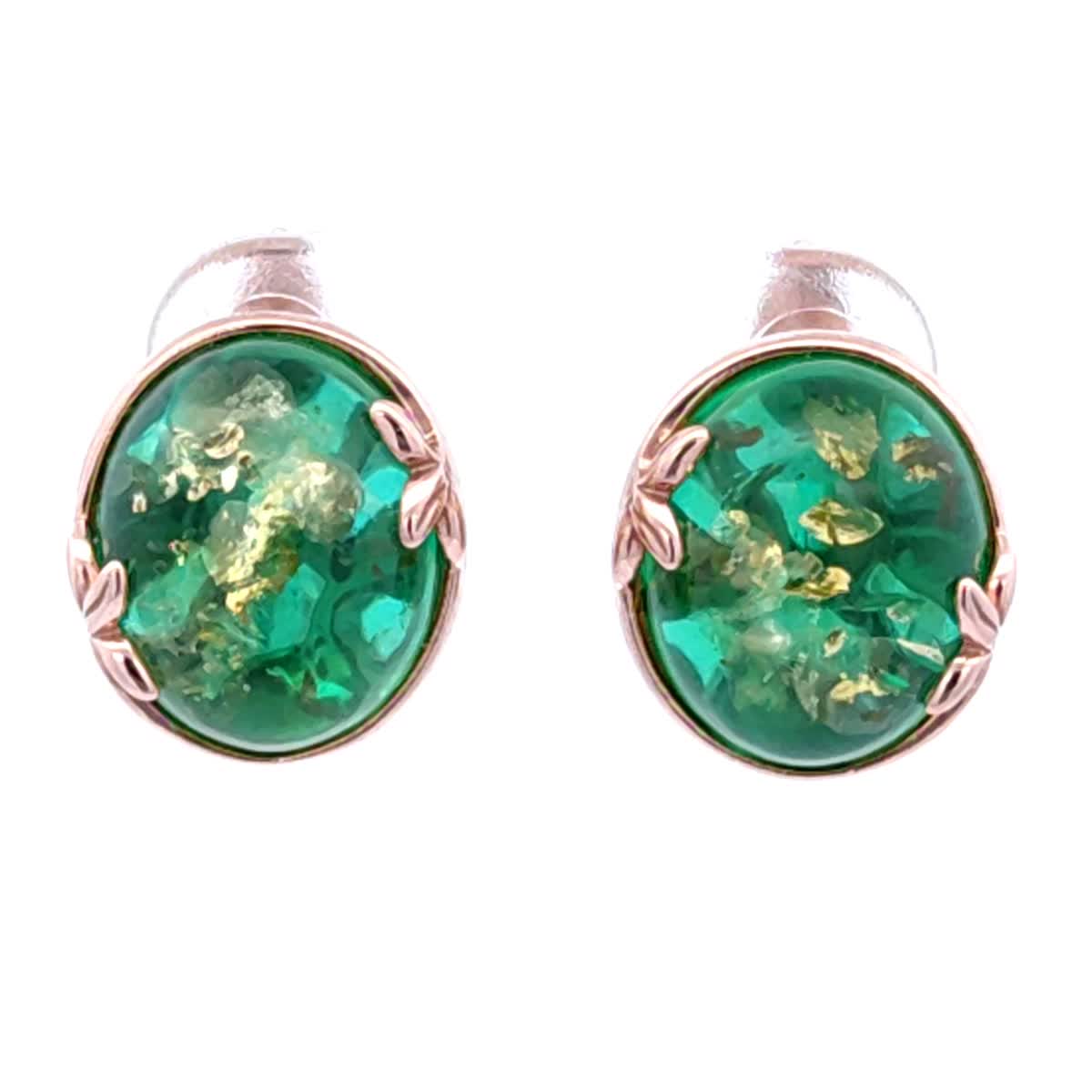 Oval Emerald Green Amber Silver Earrings — DARVIN (Pre-Order)