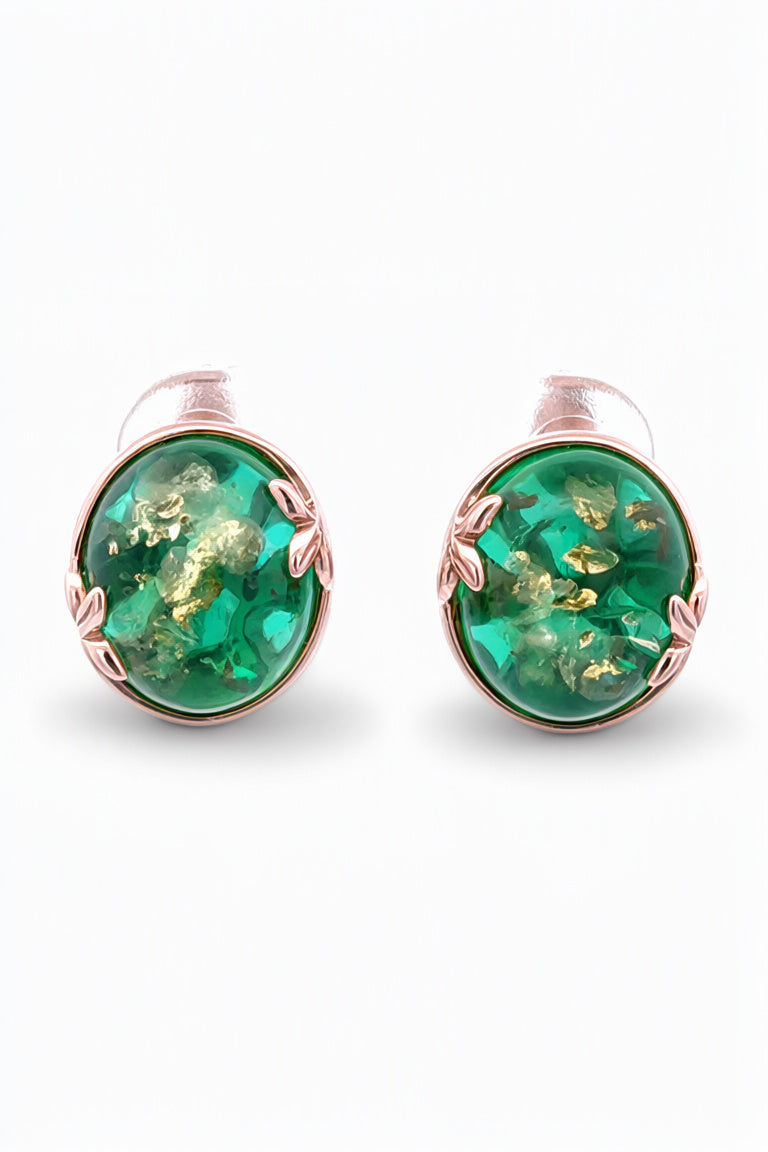 Oval Emerald Green Amber Silver Earrings — DARVIN (Pre-Order)