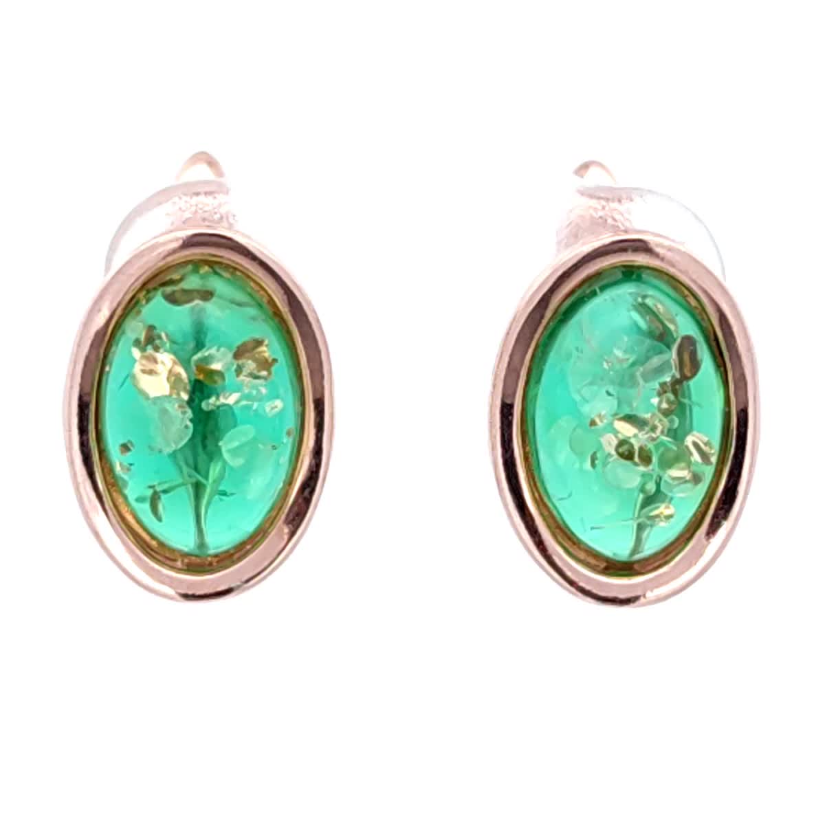 Oval Emerald Green Amber Silver Earrings — DARVIN (Pre-Order)