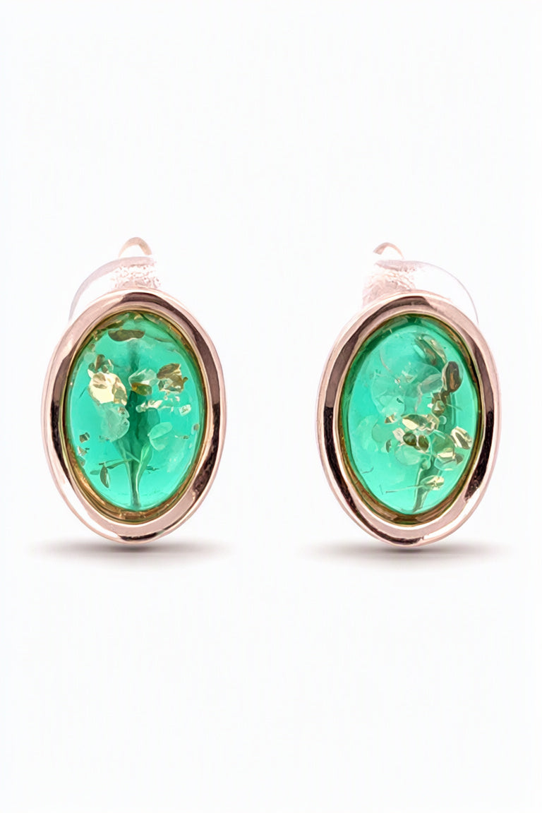 Oval Emerald Green Amber Silver Earrings — DARVIN (Pre-Order)