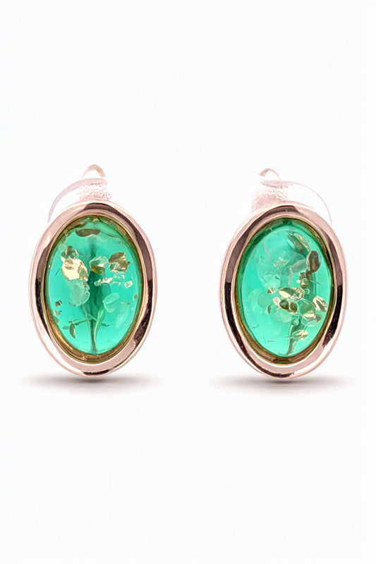Oval Emerald Green Amber Silver Earrings — DARVIN (Pre-Order)