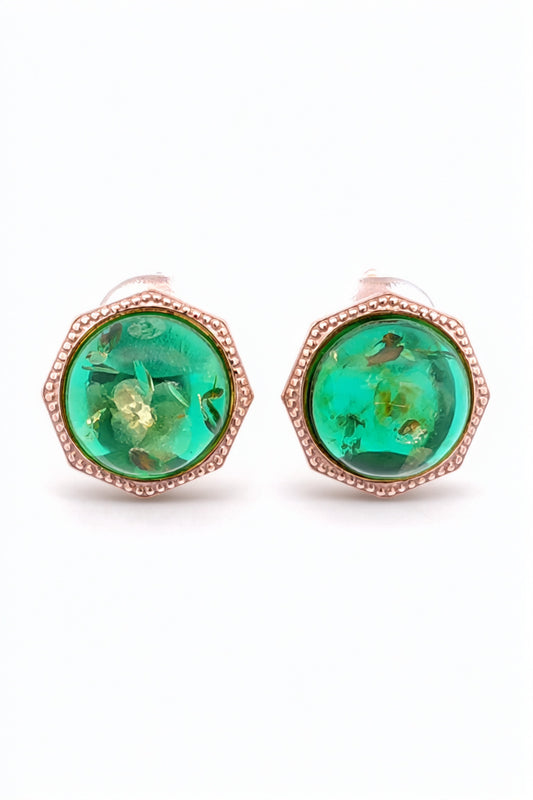 Round Emerald Green Amber Silver Earrings — DARVIN (Pre-Order)