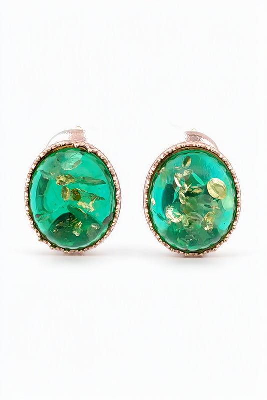 Oval Emerald Green Amber Silver Earrings — DARVIN (Pre-Order)