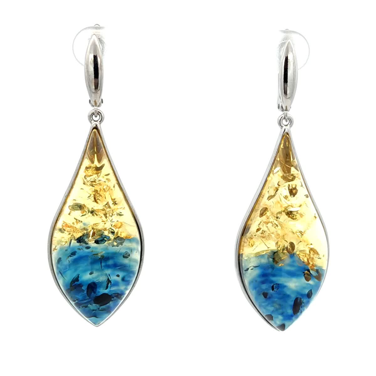 Lemon-Blue Amber Silver Earrings — DARVIN (Pre-Order)