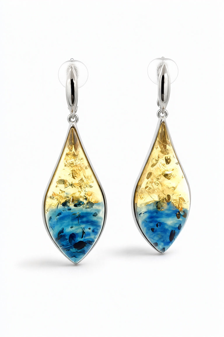 Lemon-Blue Amber Silver Earrings — DARVIN (Pre-Order)