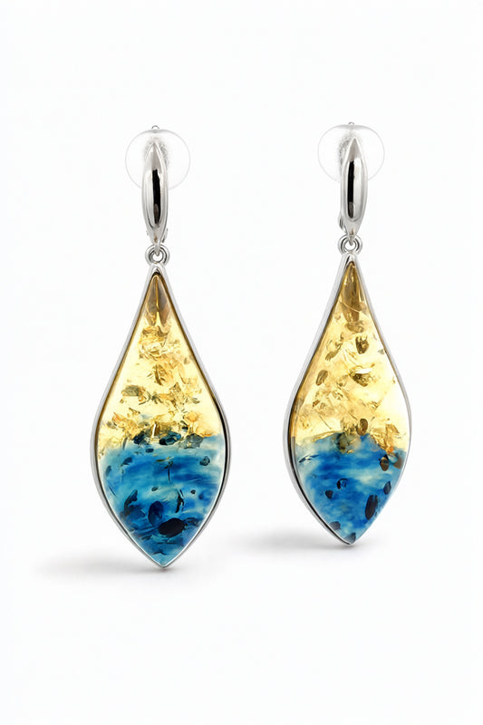 Lemon-Blue Amber Silver Earrings — DARVIN (Pre-Order)