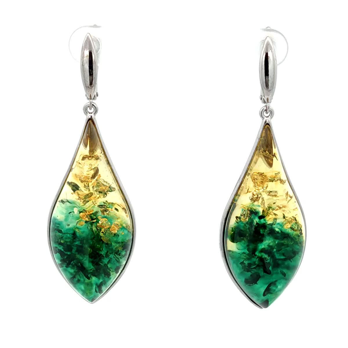 Lemon-Green Amber Silver Earrings — DARVIN (Pre-Order)