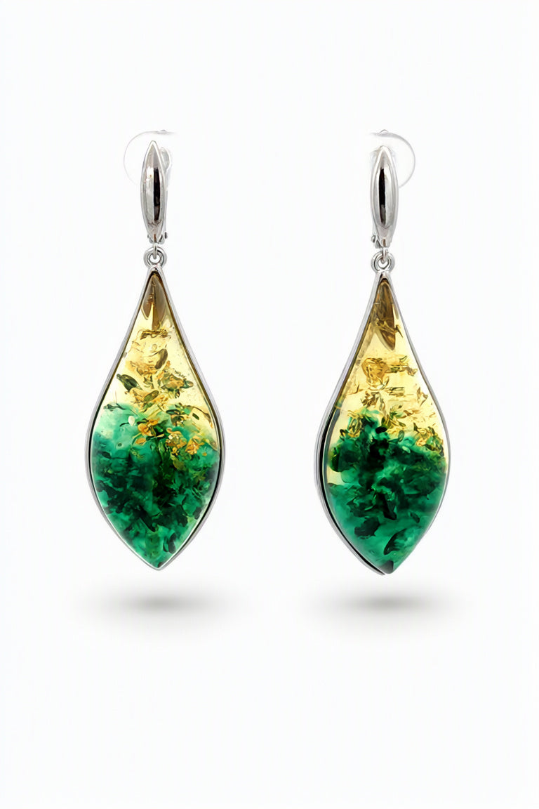 Lemon-Green Amber Silver Earrings — DARVIN (Pre-Order)