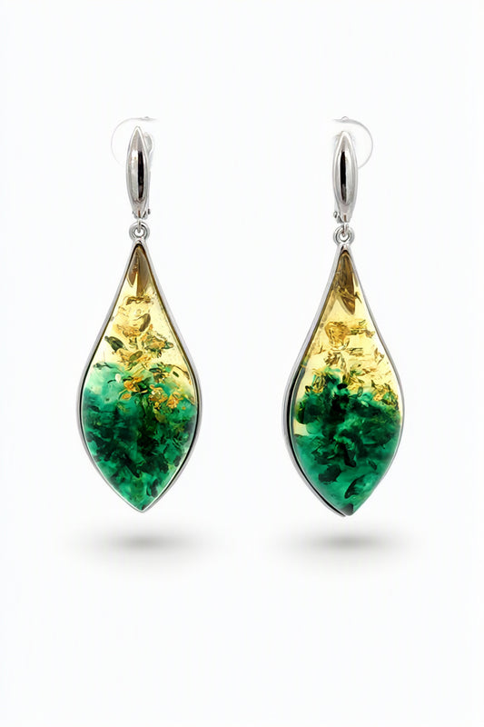 Lemon-Green Amber Silver Earrings — DARVIN (Pre-Order)