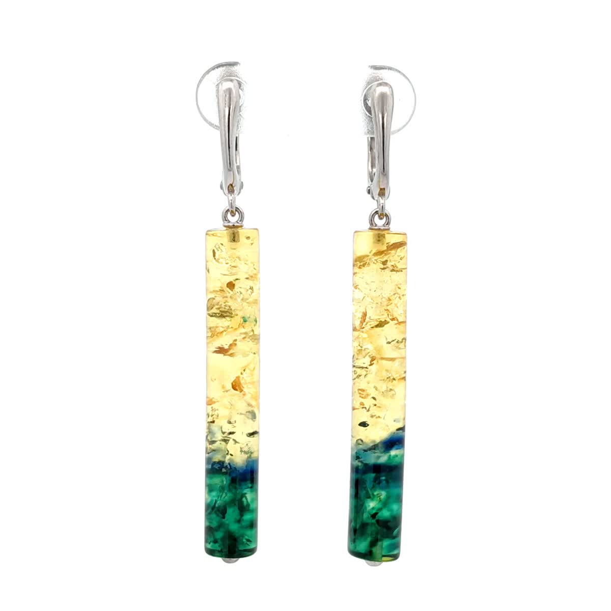 Lemon-Green Amber Silver Earrings — DARVIN (Pre-Order)