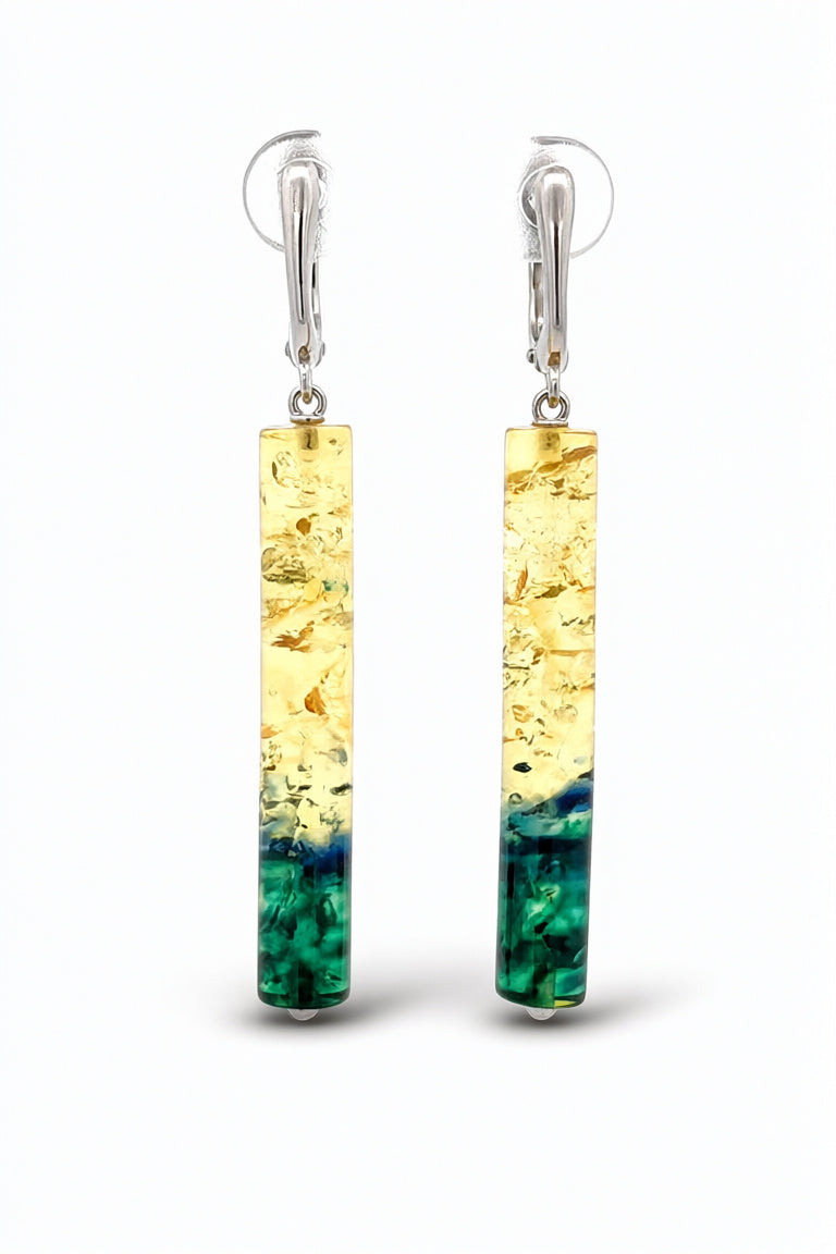 Lemon-Green Amber Silver Earrings — DARVIN (Pre-Order)