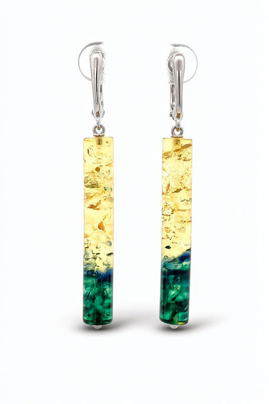 Lemon-Green Amber Silver Earrings — DARVIN (Pre-Order)