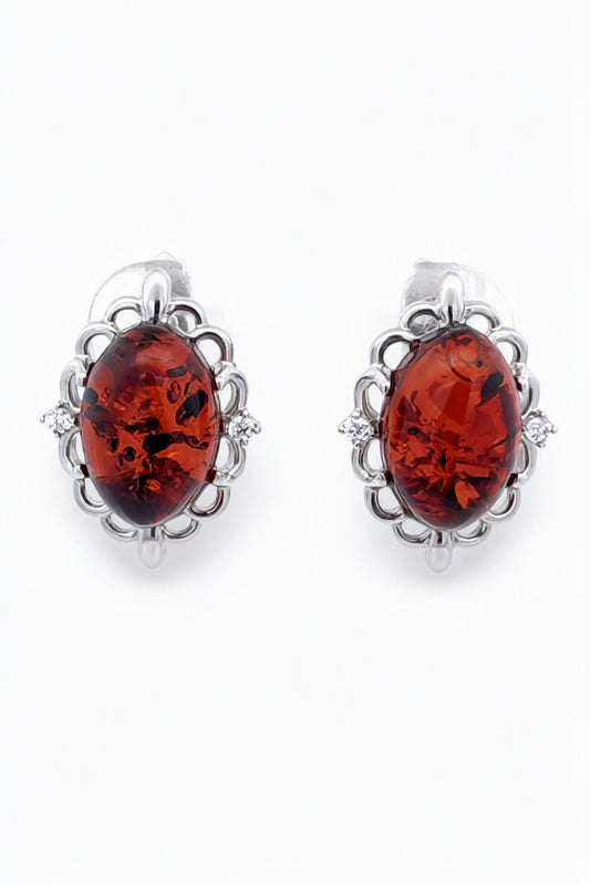Oval Cognac, Colorless Amber Silver Earrings — DARVIN (Pre-Order)