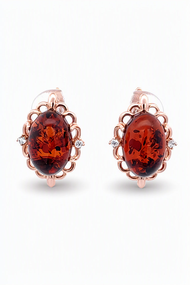 Oval Cognac, Colorless Amber Silver Earrings — DARVIN (Pre-Order)
