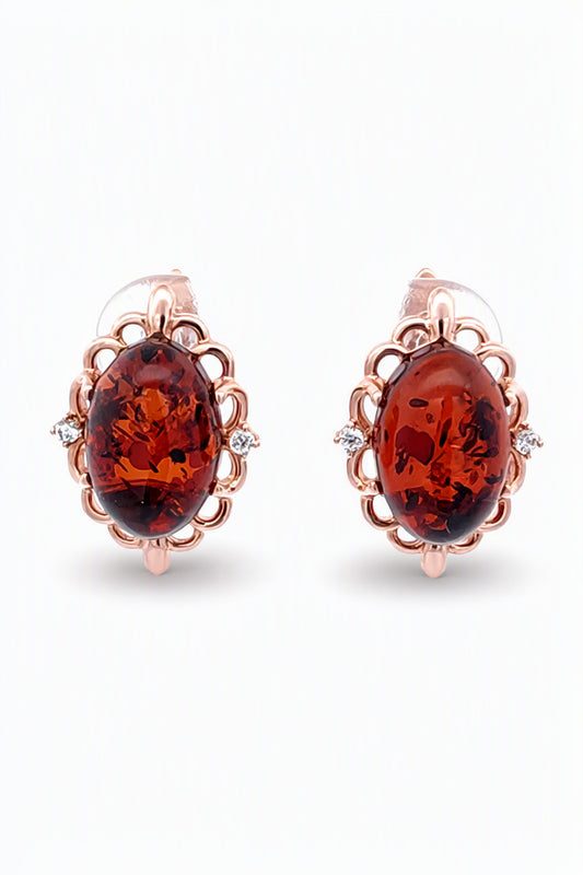 Oval Cognac, Colorless Amber Silver Earrings — DARVIN (Pre-Order)