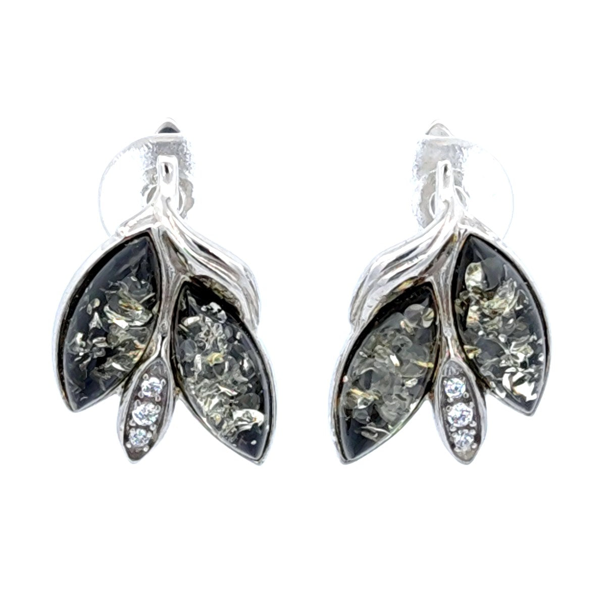 Marquise Green, Colorless Amber Silver Earrings — DARVIN (Pre-Order)