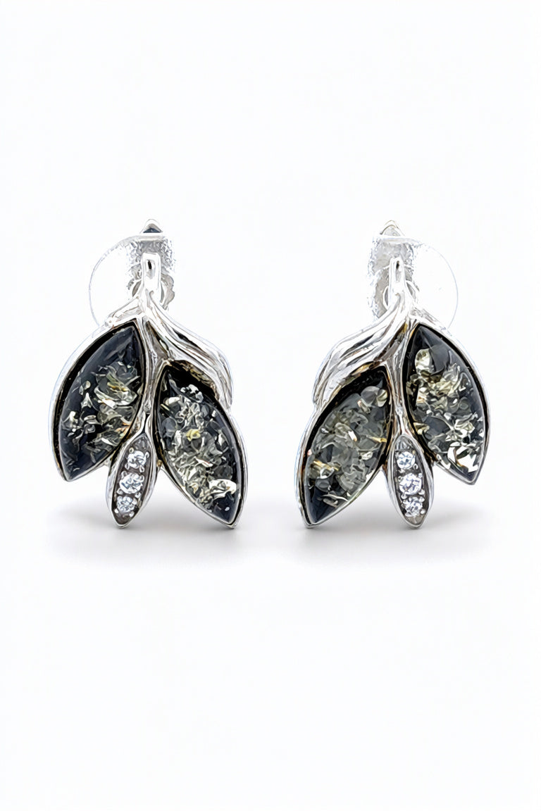 Marquise Green, Colorless Amber Silver Earrings — DARVIN (Pre-Order)