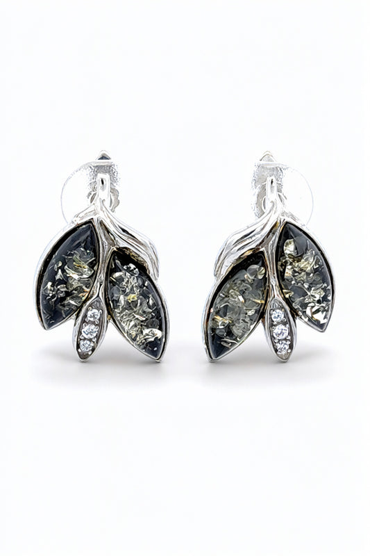 Marquise Green, Colorless Amber Silver Earrings — DARVIN (Pre-Order)