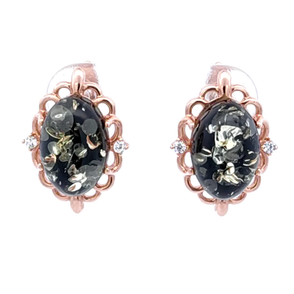 Oval Green, Colorless Amber Silver Earrings — DARVIN (Pre-Order)