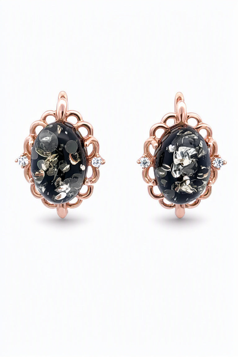 Oval Green, Colorless Amber Silver Earrings — DARVIN (Pre-Order)