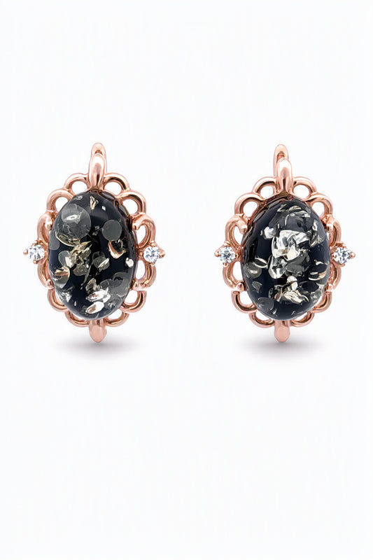 Oval Green, Colorless Amber Silver Earrings — DARVIN (Pre-Order)
