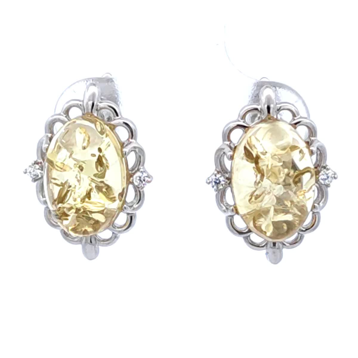 Oval Lemon, Colorless Amber Silver Earrings — DARVIN (Pre-Order)