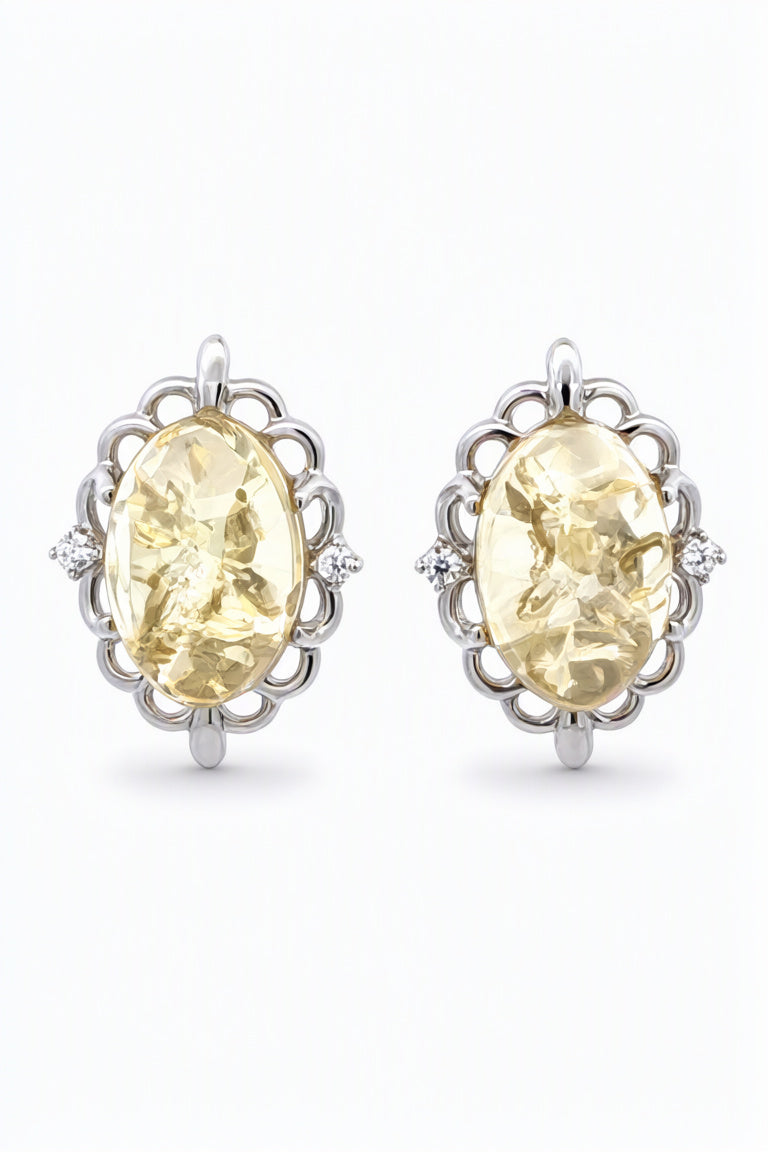 Oval Lemon, Colorless Amber Silver Earrings — DARVIN (Pre-Order)