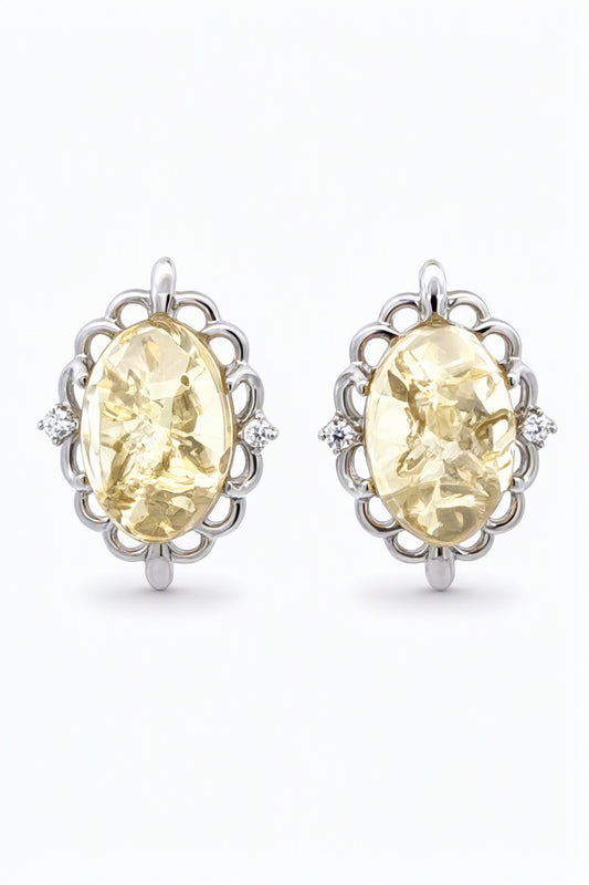 Oval Lemon, Colorless Amber Silver Earrings — DARVIN (Pre-Order)