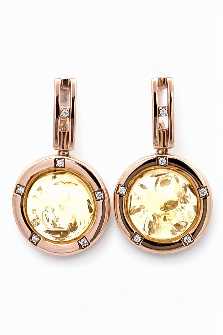 Round Lemon, Colorless Amber Silver Earrings — DARVIN (Pre-Order)