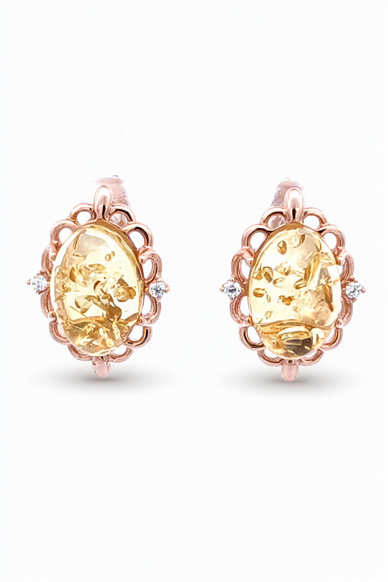 Oval Lemon, Colorless Amber Silver Earrings — DARVIN (Pre-Order)