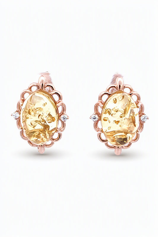Oval Lemon, Colorless Amber Silver Earrings — DARVIN (Pre-Order)