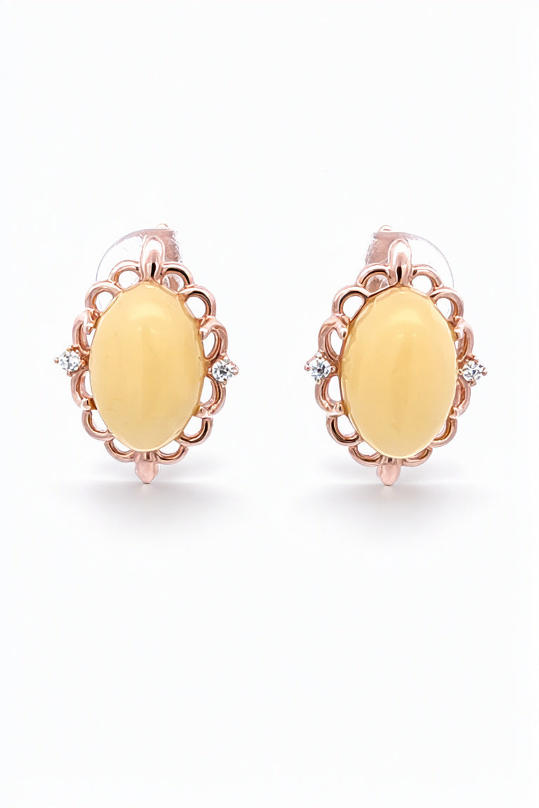 Oval White, Colorless Amber Silver Earrings — DARVIN (Pre-Order)
