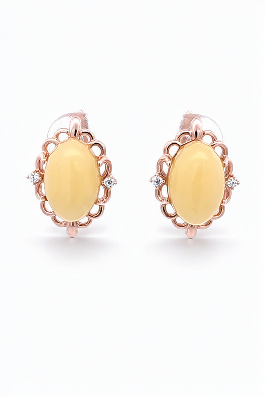 Oval White, Colorless Amber Silver Earrings — DARVIN (Pre-Order)