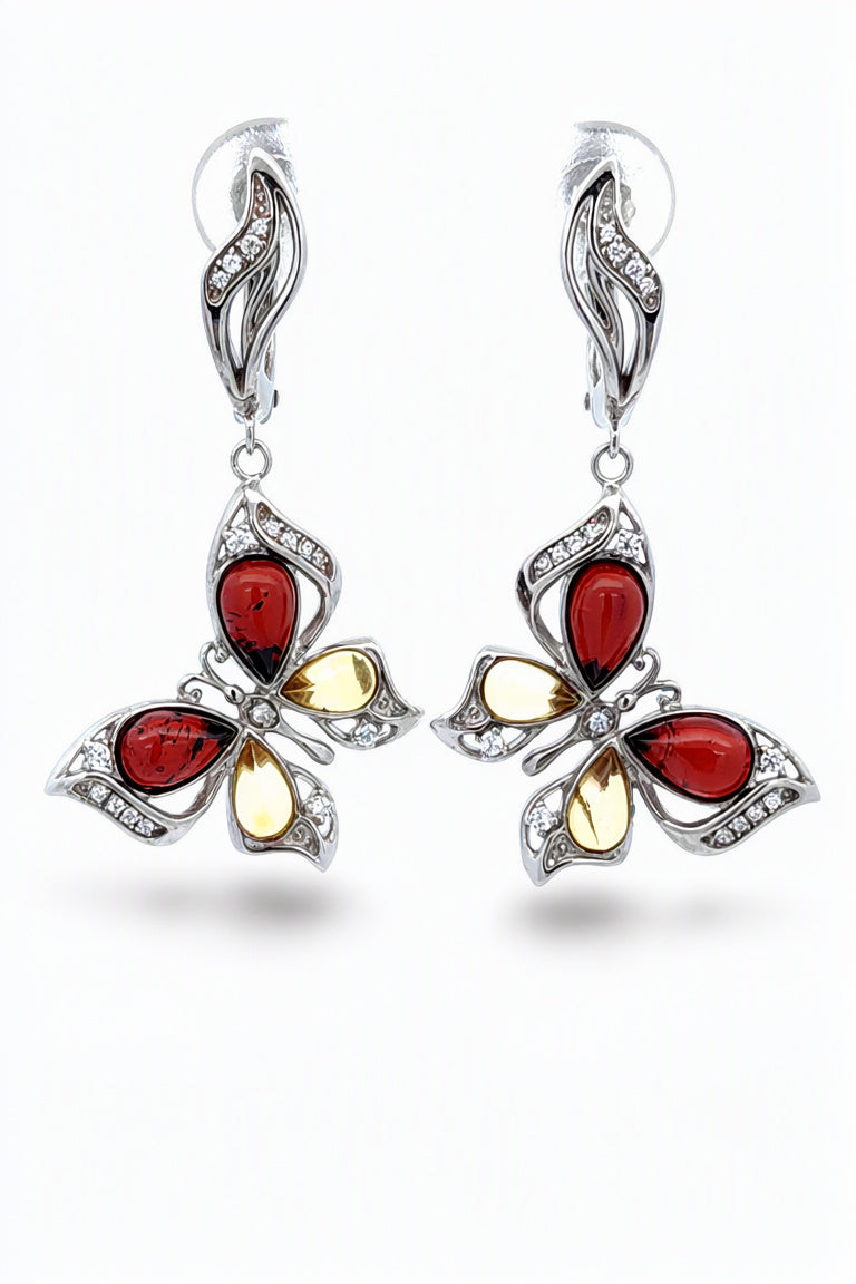 Teardrop Mixed Amber Silver Earrings — DARVIN (Pre-Order)