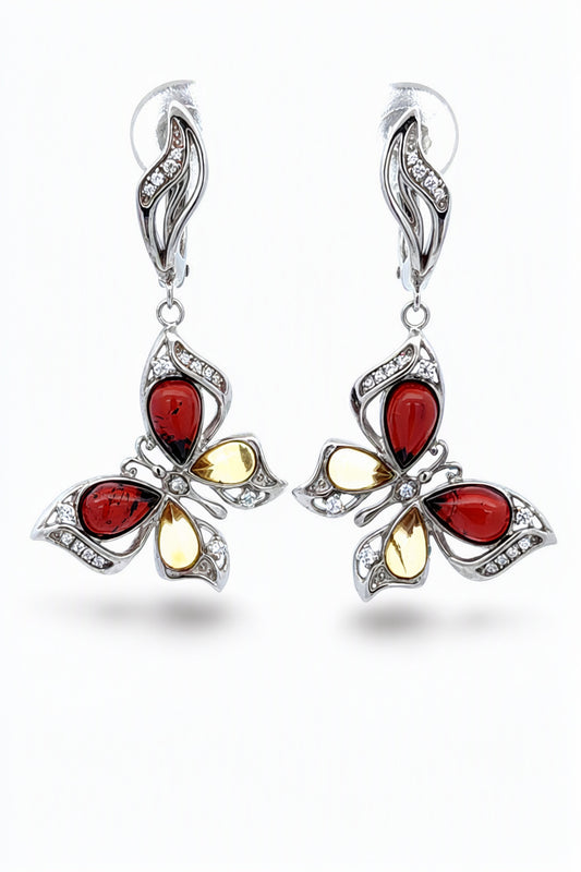 Teardrop Mixed Amber Silver Earrings — DARVIN (Pre-Order)