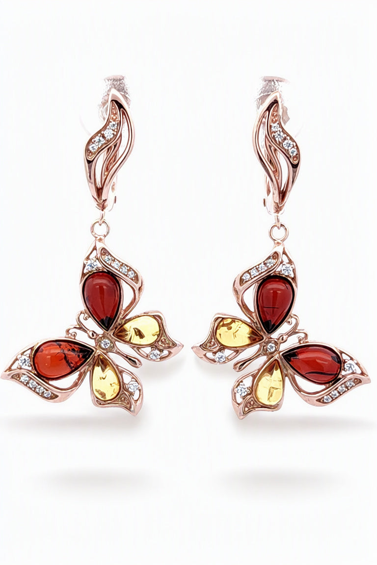 Teardrop Mixed Amber Silver Earrings — DARVIN (Pre-Order)
