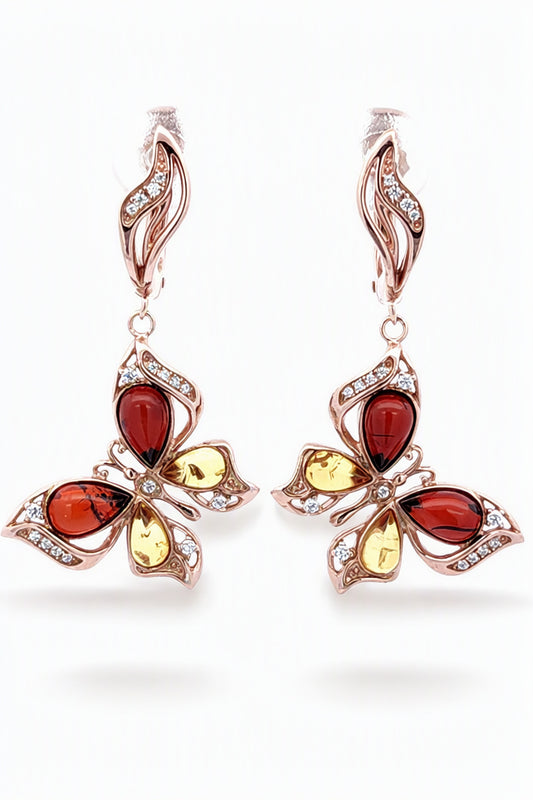 Teardrop Mixed Amber Silver Earrings — DARVIN (Pre-Order)