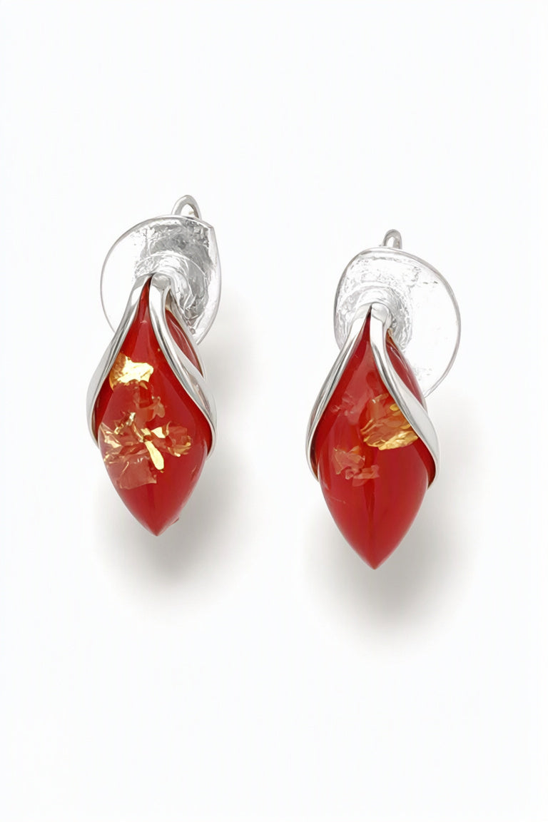 Marquise Pink Amber Silver Earrings — DARVIN (Pre-Order)