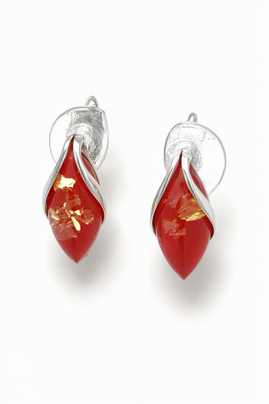 Marquise Pink Amber Silver Earrings — DARVIN (Pre-Order)